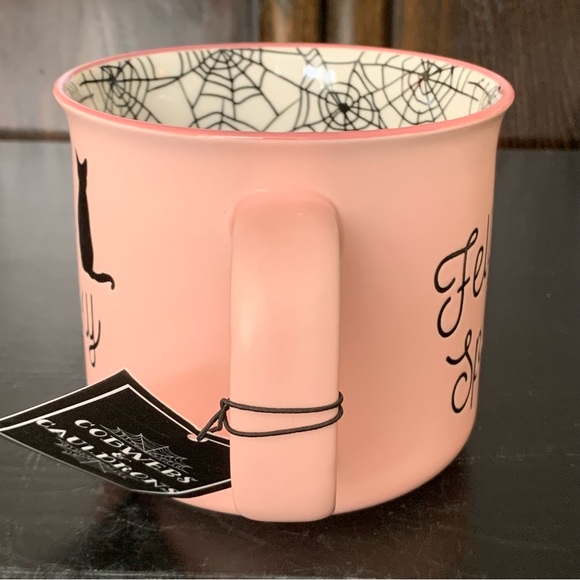 Feline Spooky Black Cat - Pink Halloween Mug with Spider Web Interior - Picture 7 of 13